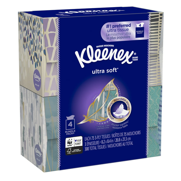 Kemiker Waterfront Begravelse Kleenex Ultra Soft Facial Tissues, 4 Cube Boxes (300 Total Tissues) -  Walmart.com