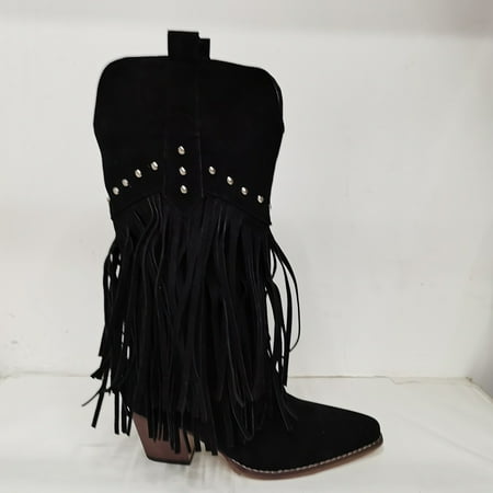

Akiihool Womens Boots Mid Calf Women s Western Cowboy Boots Embroidered Winter Lace up Mid Calf Boots (Black 8.5)