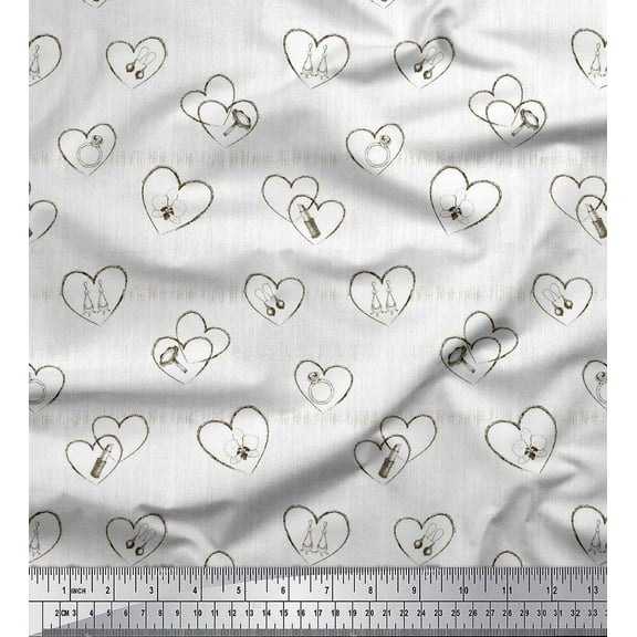 Soimoi Brown Cotton Voile Fabric Fashion Accessories & Heart Print Fabric by the Yard 42 Inch Wide