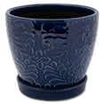 thumbnail image 2 of Napco Floral Cobalt Blue 5.25 x 6 Inch Ceramic Flower Pot Planter with Saucer 5.25 x 6 x 6 Inch, 2 of 3
