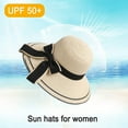 thumbnail image 3 of Sombrero de circunferencia de 54-58 cm, sombrero femenino de verano para exteriores, playa, aleros grandes, protector solar, parasol, sombrero de paja, pajarita plegable, 3 of 5