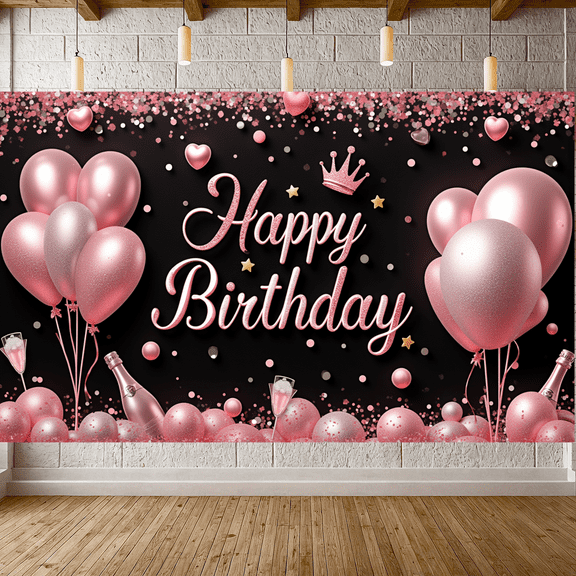 Gold Balloon Happy Birthday Banner Decorative Design Crown Style for Birthday Party Celebration Indoor Decoration Event