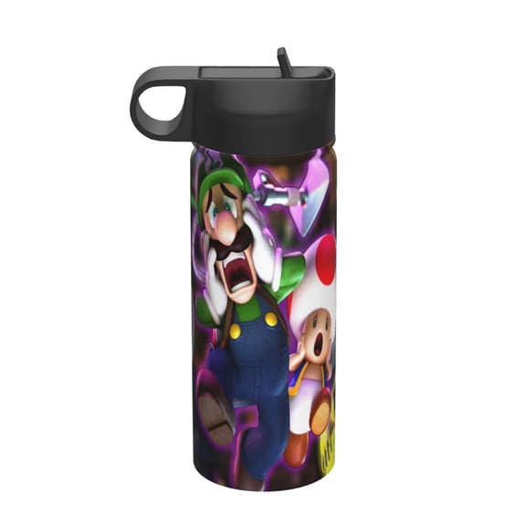 luigis mansion Kids Insulated Water Bottle With Straw - 18 Oz Stainless Steel Double Wall Vacuum Cup, Leakproof, Bpa Free, Suitable For Boys And Girls