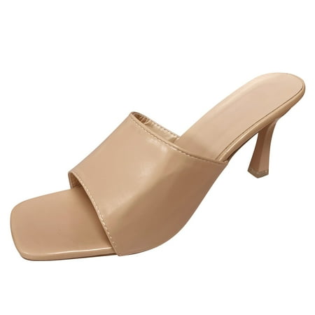 

Ladies Shoes Solid Color Fashion Casual Sandals Thin Heels High Heel Sandals Pu high heels for Women Beige