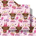 thumbnail image 6 of Highland Cow Pink Wrapping Paper Roll for Girls Kids Women, Highland Cow Head with Party Hat, Balloon Stars & Bowtie, Happy Birthday Design, for Baby Shower, Mini Roll 17 in x 16.4 Ft, 6 of 14