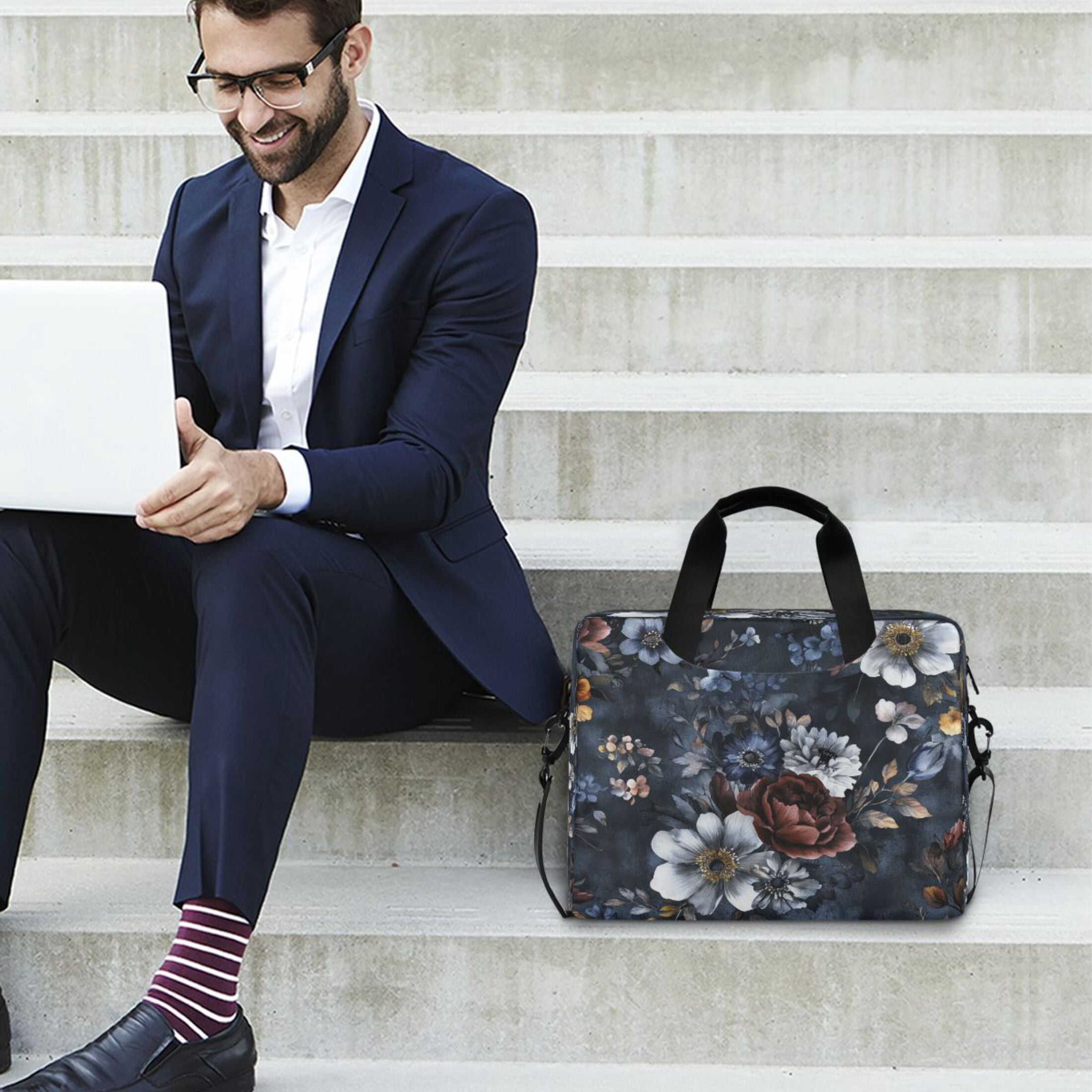 16" Laptop Tote Bag Laptop Sleeve Case Computer Briefcase for Work & Travel Blue Peonies