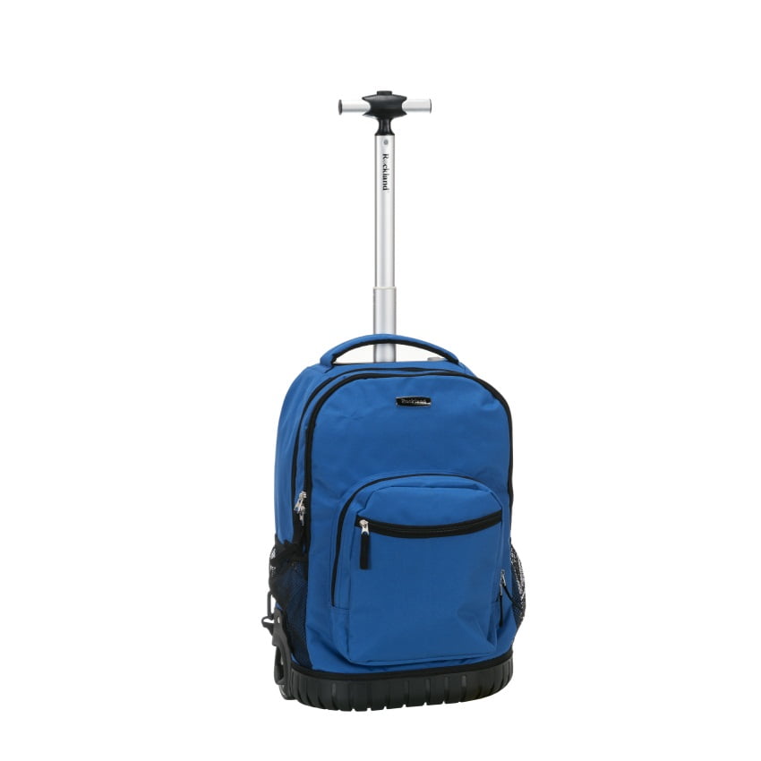 Blue rolling backpack deals