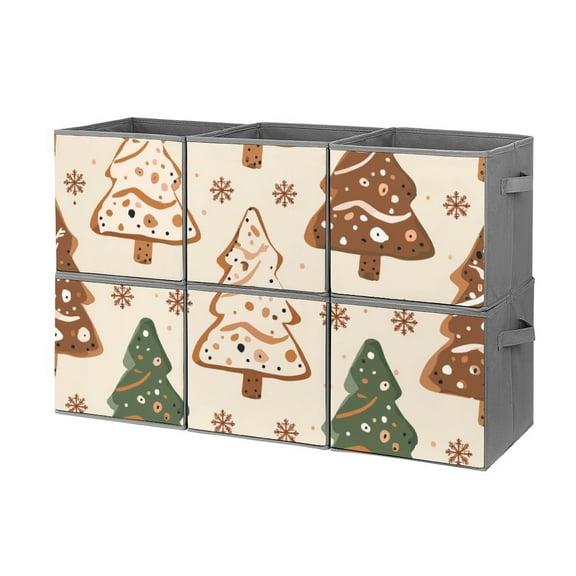 Collapsible Oxford Fabric Storage Cubes with Handles, Large Mid Foldable Oxford Cloth Bins Set of 2/6, Closet Organizers for Shelves Clothes Home Kitchen Toy - Christmas Tree