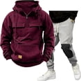 thumbnail image 2 of 2 Piece Sets for Men Zip Front Hooded Pullover and Cargo Pants Set Solid Casual Two Piece Tracksuit, 2 of 5