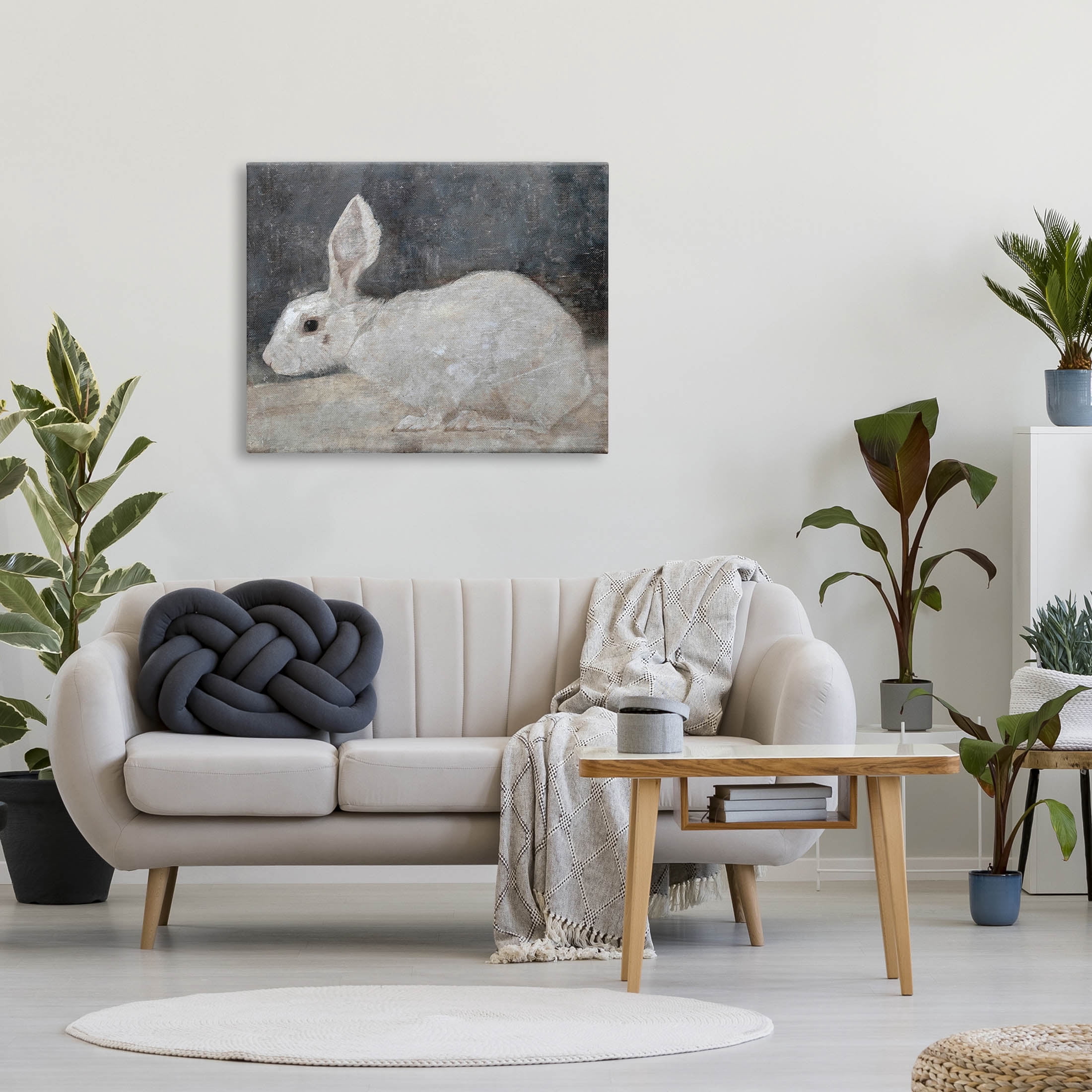 White Rabbit Bunny Classic Animals & Insects Painting Gallery Wrapped Canvas Print Wall Art
