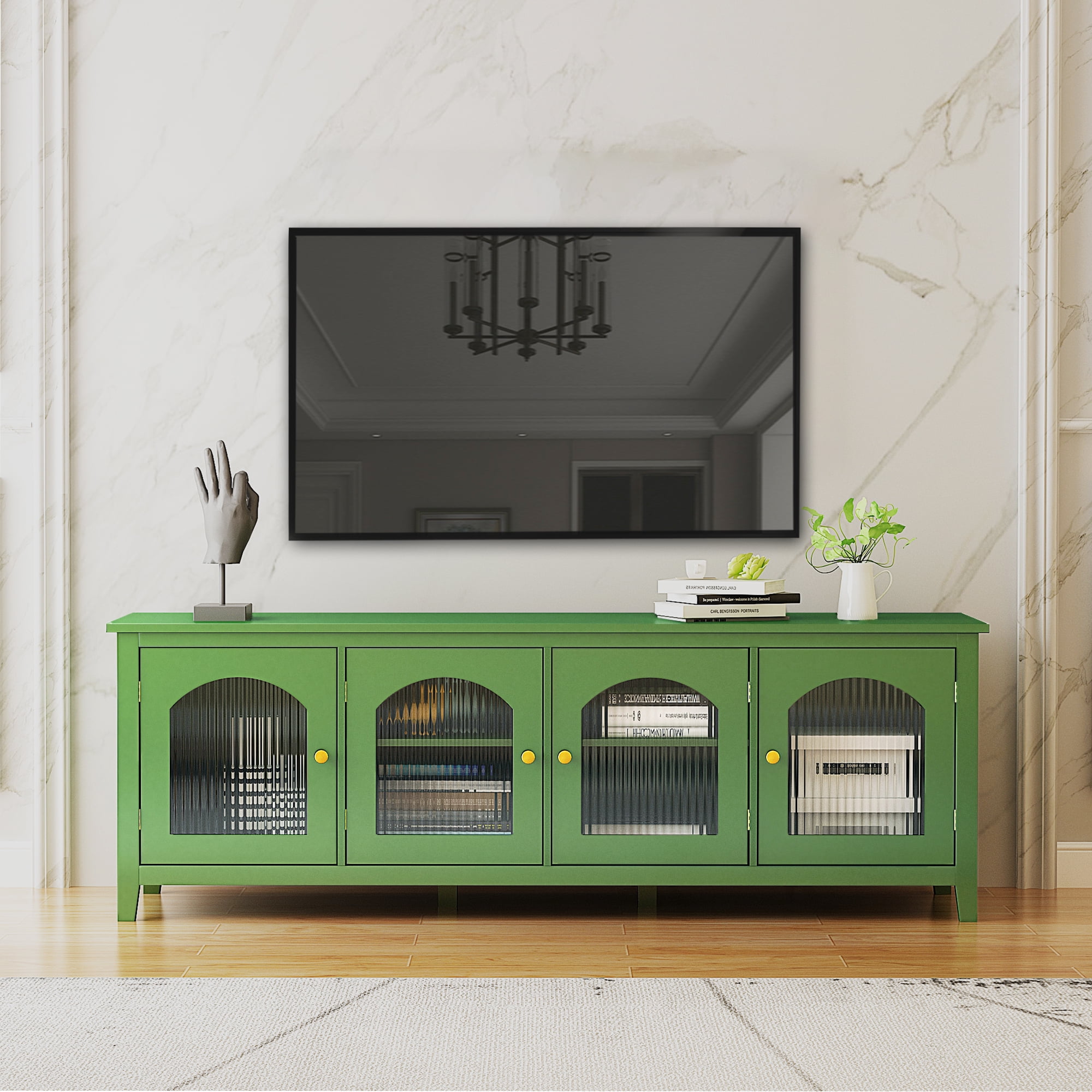Green TV Stand for 70 inch TVs, HSUNNS Modern Entertainment Center with ...