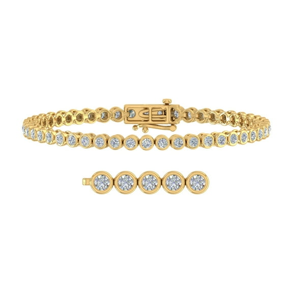 3 Carat Bezel Set Diamond Tennis Bracelet in 10K Yellow Gold (7.5 Inch)