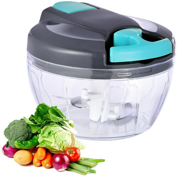 Manual Food Processor Vegetable Chopper, Portable Hand Pull String Garlic Mincer Onion Cutter for Veggies, Ginger, Fruits, Nuts, Herbs, etc.-500mlGblue