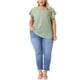 thumbnail image 2 of Blusas de verano casuales de talla grande para mujer Agnes Orinda, con textura, cuello en V con muesca y mangas con volantes, 3X, verde, 2 of 5