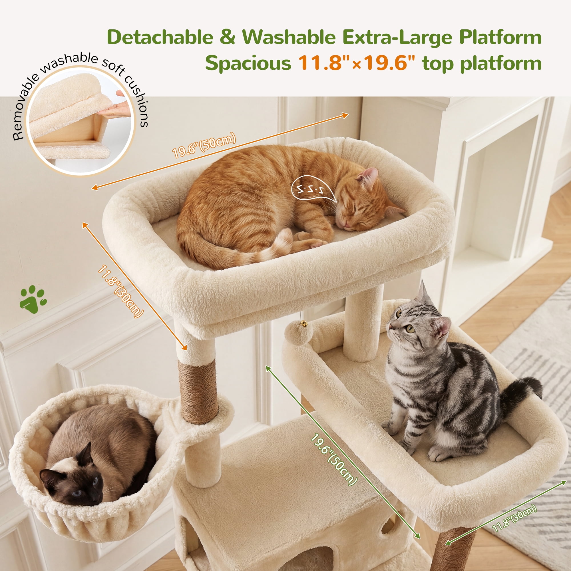 Globlazer 77" Large Cat Tree and Tower Condo for Indoor Cats with Sisal Scratching Posts, Condos, Hammock & Hammock, Beige