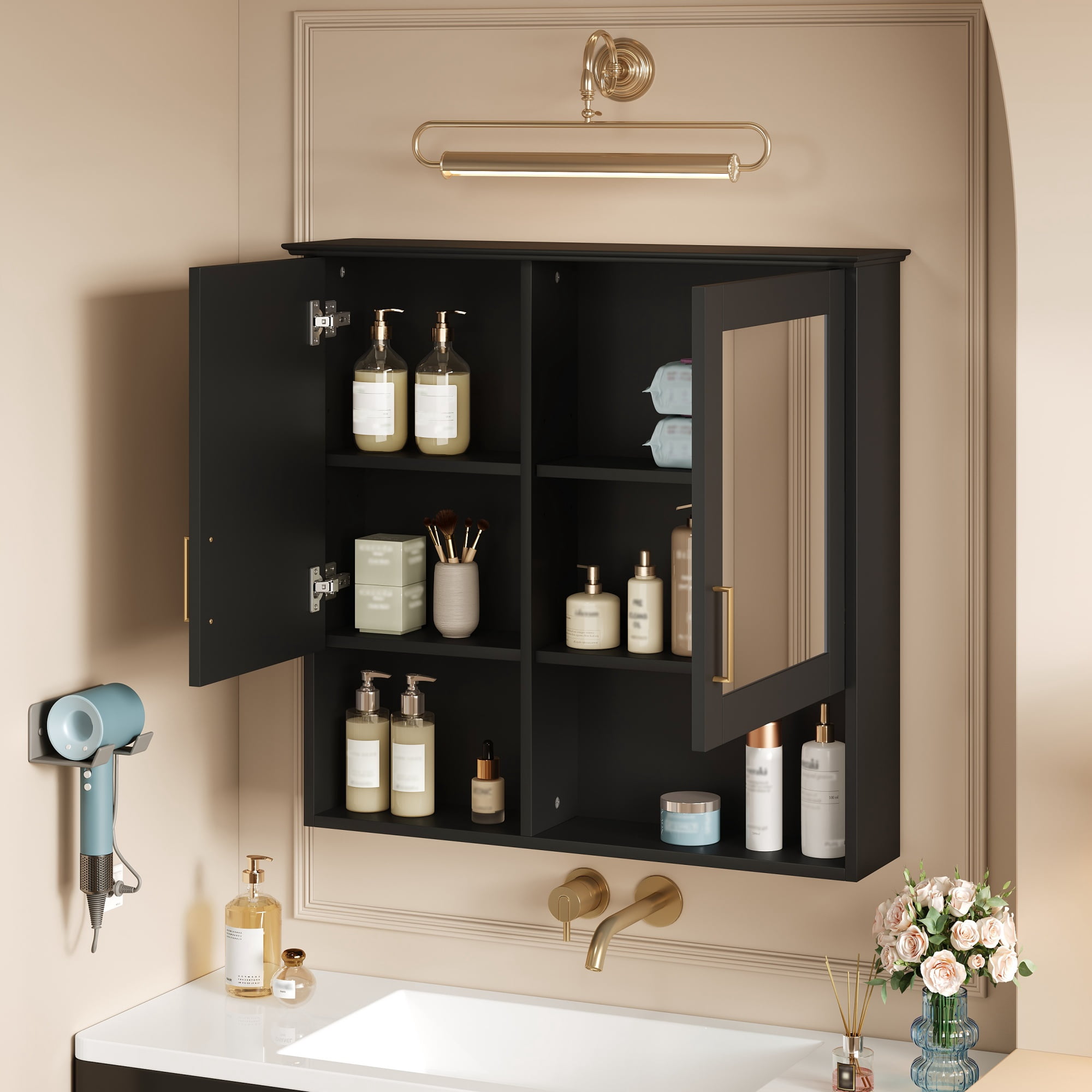 Euroco 2-in-1 Bathroom Mirror Cabinet, 30 inch Wall Mounted Medicine Cabinet with Adjustable Shelves & Soft Close Doors, High-Define Mirror with Storage for Bathroom Vanity
