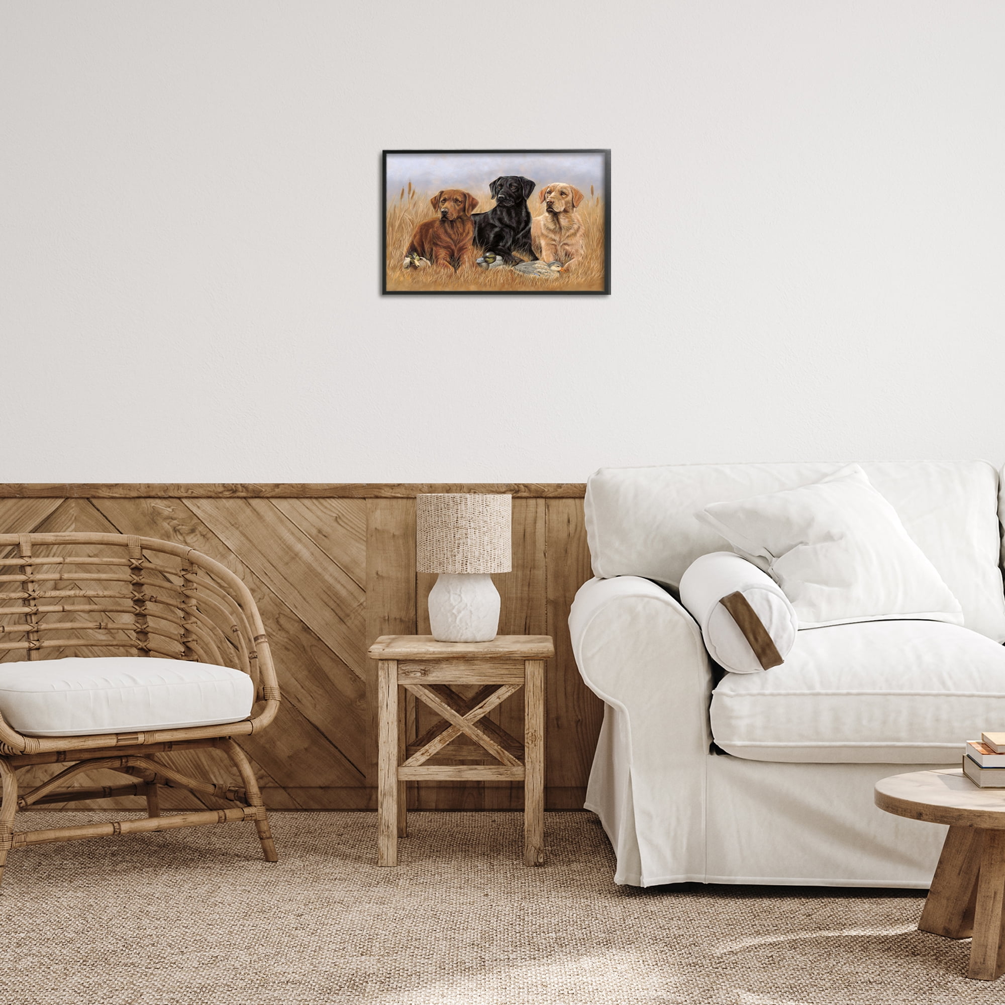 Stupell Industries Dog Trio & Ducks Animals & Insects Painting Black Framed Art Print Wall Art, 18 x 12