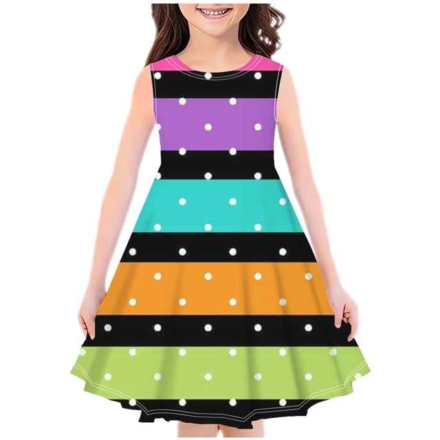 Zwiiyzr Robe d'Été pour Petites Filles 4-14 Ans Col Rond Sans Manches Robe Décontractée Florale Ligne A Rose