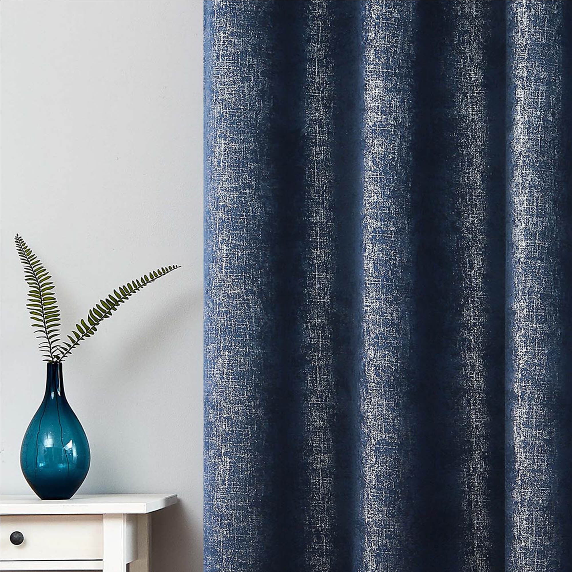 Pinewave Navy Blackout Curtains Set Silver Sparkle Patterned Window Drapes Luxury Room Darkening Panels Thermal Insulated for Living Room,Grommet Top,52"WxL63"L,2 Pcs