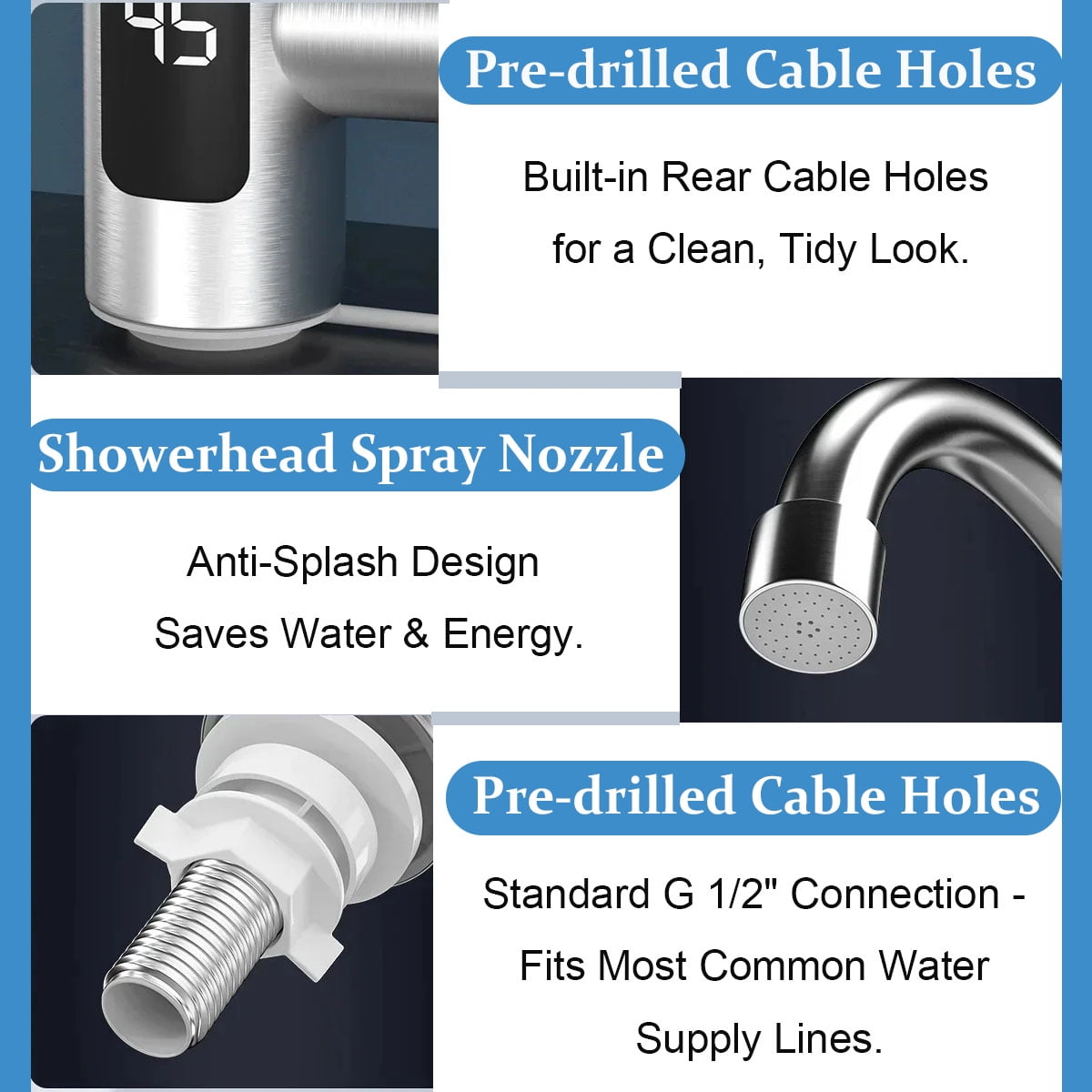 Electric Tankless Water Heater Faucet, 110V Instant Hot Water with Temperature Display for Kitchen and Bathroom Sink,Inverter Constant Temperature 304 Stainless Steel Model (Swing Spout)
