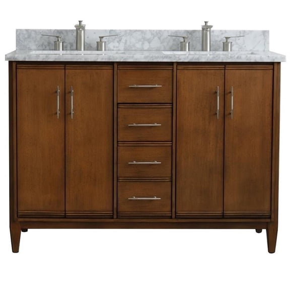 MCM 49" Solid Wood Double Rectangle Sink Vanity in Walnut/White Carrara