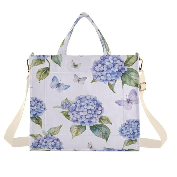 Corduroy Tote Bag for Women Shoulder Handbags Fashion Ladies Purses Satchel Messenger Bags Blue Hydrangea S
