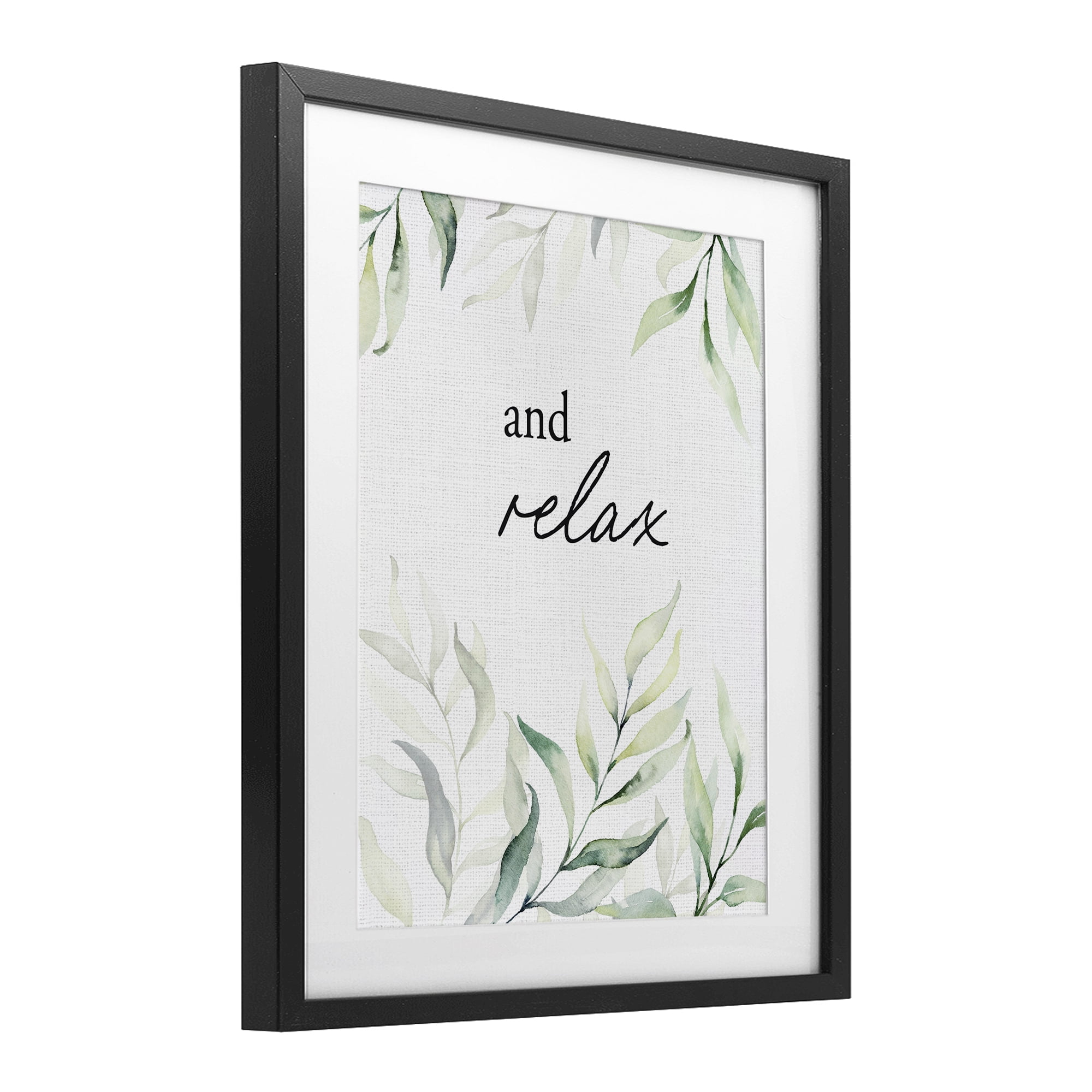 And Relax Soothing Greenery Black Framed Print Under Glass, design by Lettered and Lined