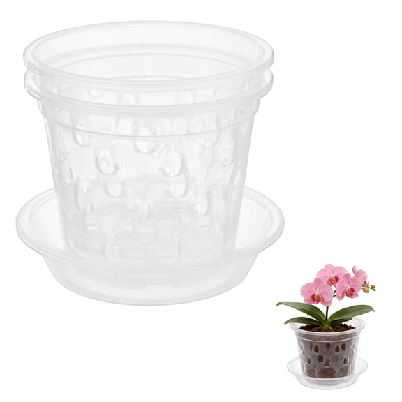 2 Pack Orchid Pots with Holes and Saucers, Plastic Pot for Plants, Orchid Planters for Outdoor [2.99'' x 2.36'']