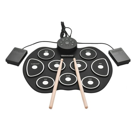Compact Size USB Roll-Up Silicon Drum Set Digital Electronic Drum Kit 9 Drum Pads with Drumsticks Foot Pedals for Beginners Children