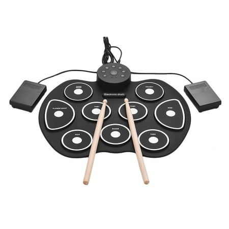 Compact Drum Sets Compact Size USB Roll-Up Silicon Drum Set Digital Electronic Drum Kit 9 Drum Pads with Drumsticks Foot Pedals for Beginners Children Kids ()