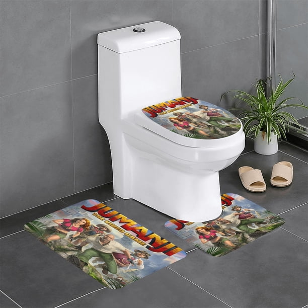 Jumanji Juego de 3 alfombras de baño de coral fleece: tapete de baño + alfombra de inodoro en forma de U + funda de tapa de inodoro en forma de O