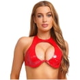 thumbnail image 1 of Oyolan Womens Shiny Patent Leather Halter Bra Backless Cut Out Design For Party Clubbing Red 4XL, 1 of 7