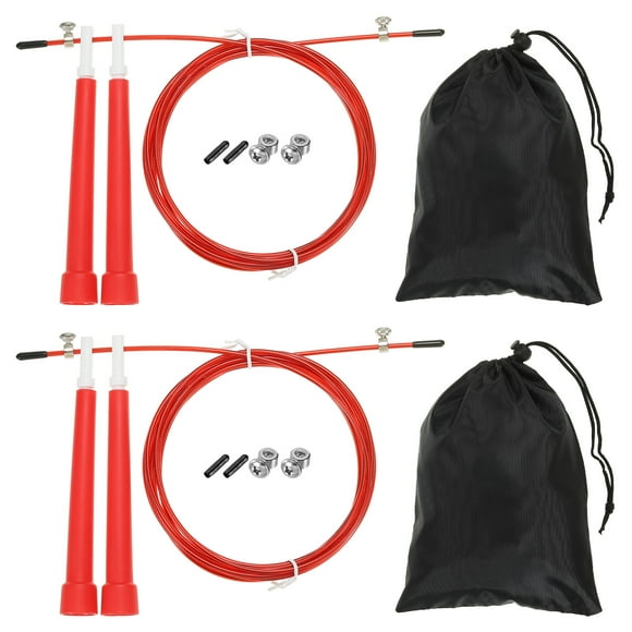 Unique Bargains Speed Jump Rope Adjustable Speed Skipping Rope with Storage Bag and Spare Parts Red 2 Set