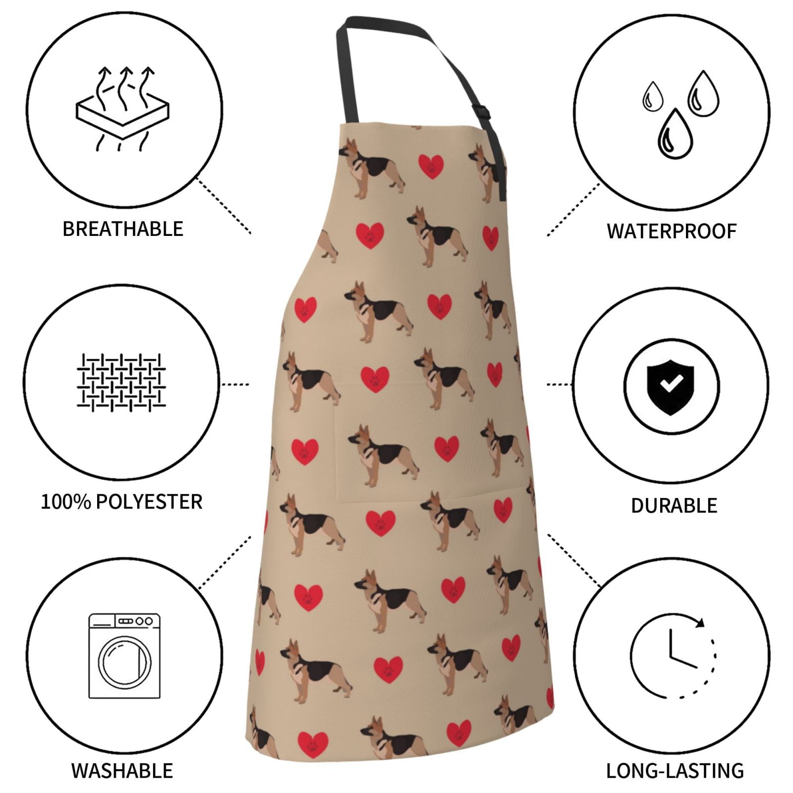 Kdxio German Shepherd Dog Apron with Pockets Adjustable Kitchen Aprons for Men Women Waterproof Aprons for Cooking,Drawing,Crafting, Baking Household Cleaning
