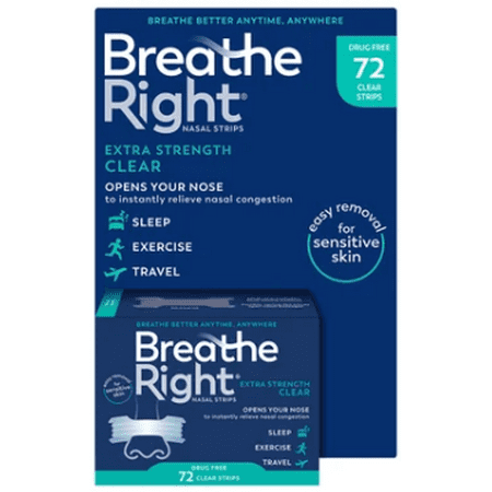Breathe Right Nasal Strips to Stop Snoring Drug-Free, Extra Clear 72 Count