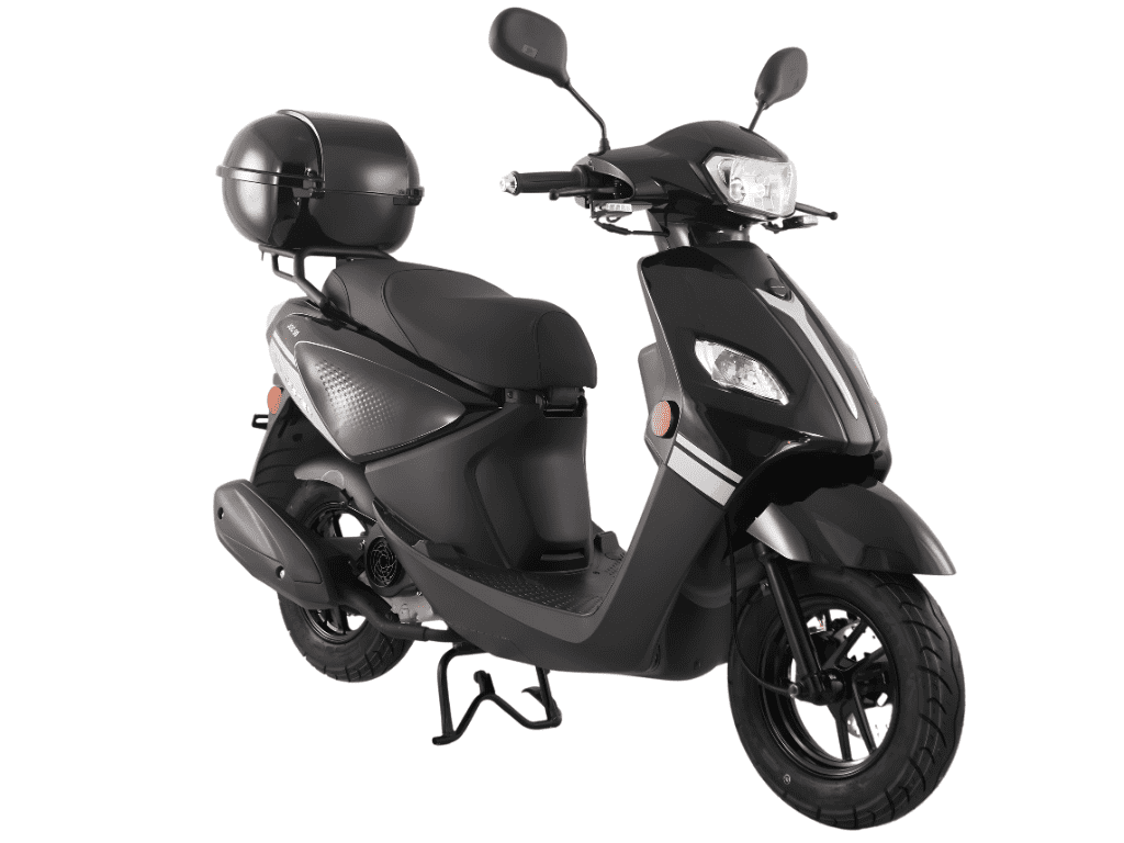 TrailMaster Flash 50 Scooter / Moped, 49.6cc 4-Stroke Engine, Electric & Kick Start, Locking Trunk, Top Speed 25 MPH (Black)