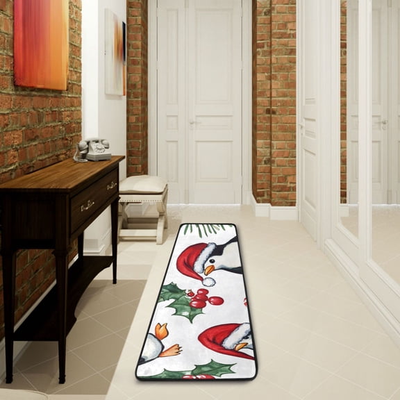 Christmas Penguins Runner Rug Non Slip 72×24 in Ares Rugs for Bedroom Bathroom Living Room
