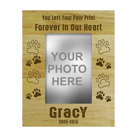 Personalized Wood Engraved Dog Memorial Picture Frame - Loss Of A Pet Gift - You Left Your Paw Print Forever In My Heart -4 x 6 Inches Horizontal