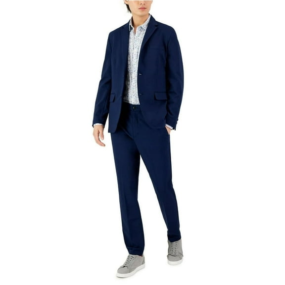 Alfani Mens Modern Knit Two Button Blazer Jacket, Blue, X-Large