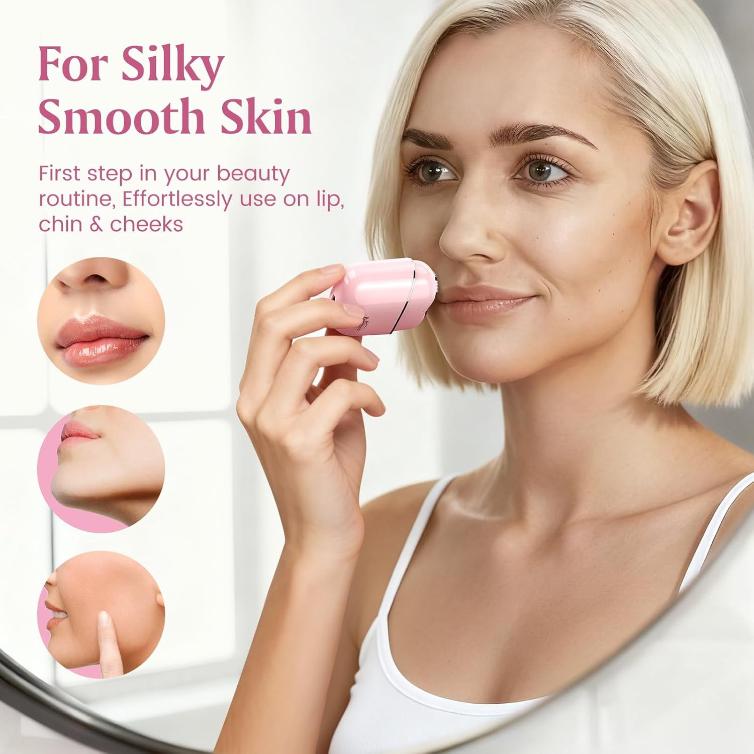 Facial Hair Removal for Women - Painless Electric Face Shaver for Peach Fuzz & Sensitive Skin, USB-C Rechargeable Hair Remover for Upper Lip & Chin,IPX7 Mini Portable for Smooth Skin at Home & Travel