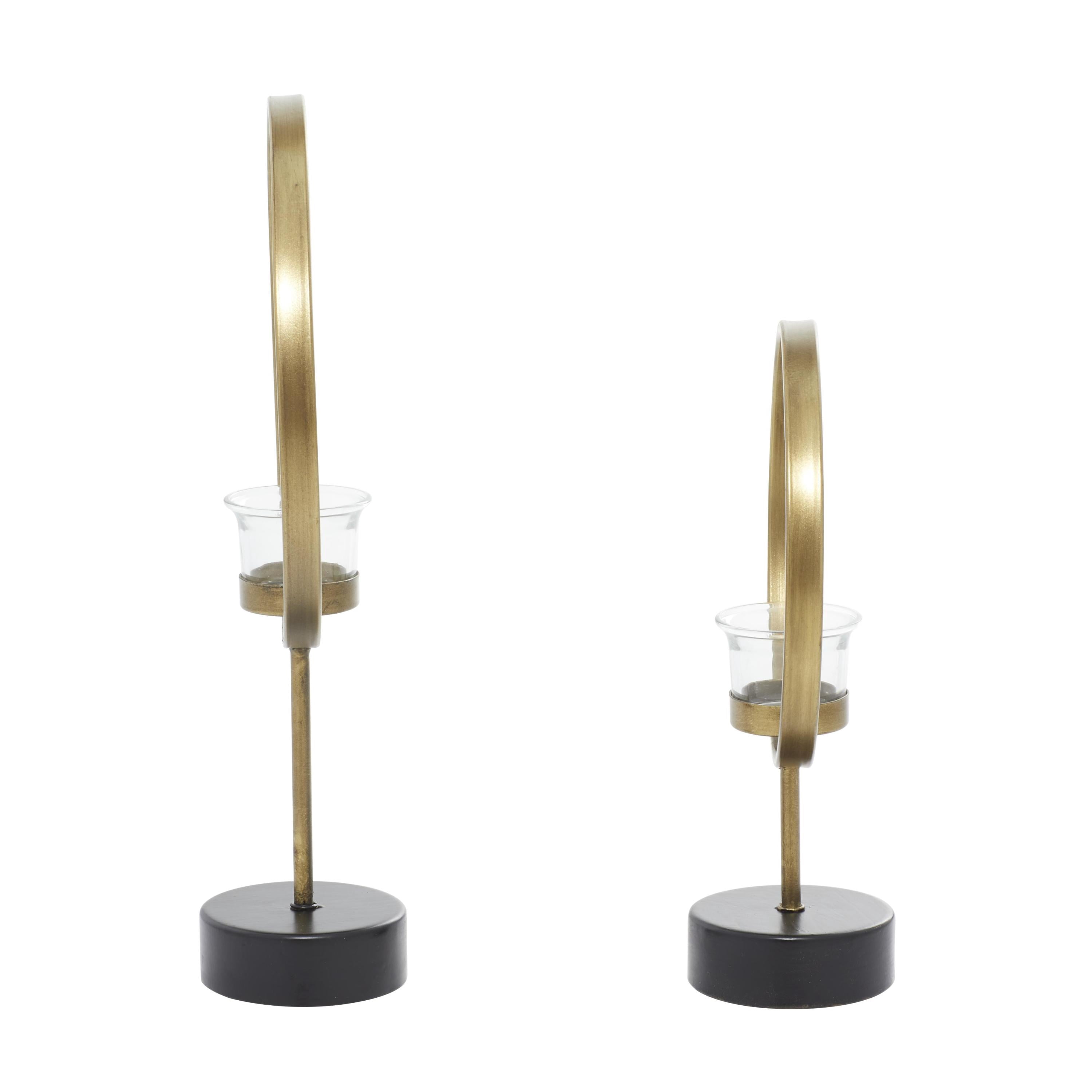 DecMode 2 Candle Gold Metal Circular Votive Candle Holder, Set of 2