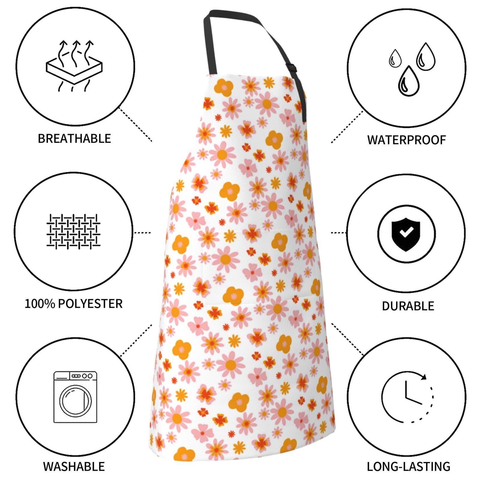 Kdxio 70s Retro Flowers Apron with Pockets Adjustable Kitchen Aprons for Men Women Waterproof Aprons for Cooking,Drawing,Crafting, Baking Household Cleaning