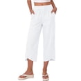thumbnail image 3 of Hurxie Capris Pants for Women Cotton Linen Sweatpants Casual Summer Straight Wide Leg Loose Drawstring Elastic Trouser White,S, 3 of 7
