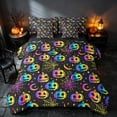 thumbnail image 2 of Homewish Neon Pumpkin Lantern Full Size Bedding Sets, Halloween Spider Web Moon Full Size Bed in a Bag, Black Rainbow, Black Reversible 7-Piece, 2 of 7
