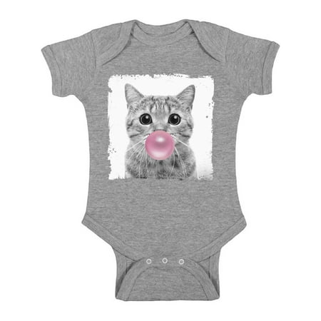 Awkward Styles Cat Chewing Bubble Bodysuit Cat Blowing Gum Baby Bodysuit Short Sleeve Cute Cat Clothing Pink Mood Baby Boy Clothing Baby Girl Clothing Cat One Piece Gifts for Baby Cute