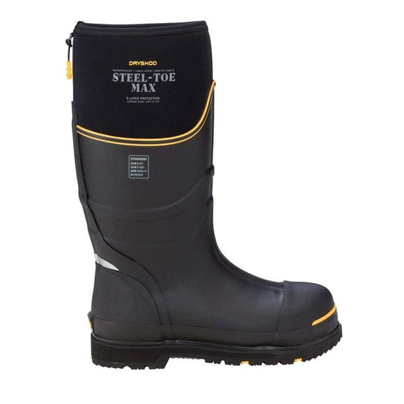 DRYSHOD Bottes de Travail pour Hommes à Embout d'Acier Max pour Conditions Froides, Protection, Noir/jaune - STM-UH-BK