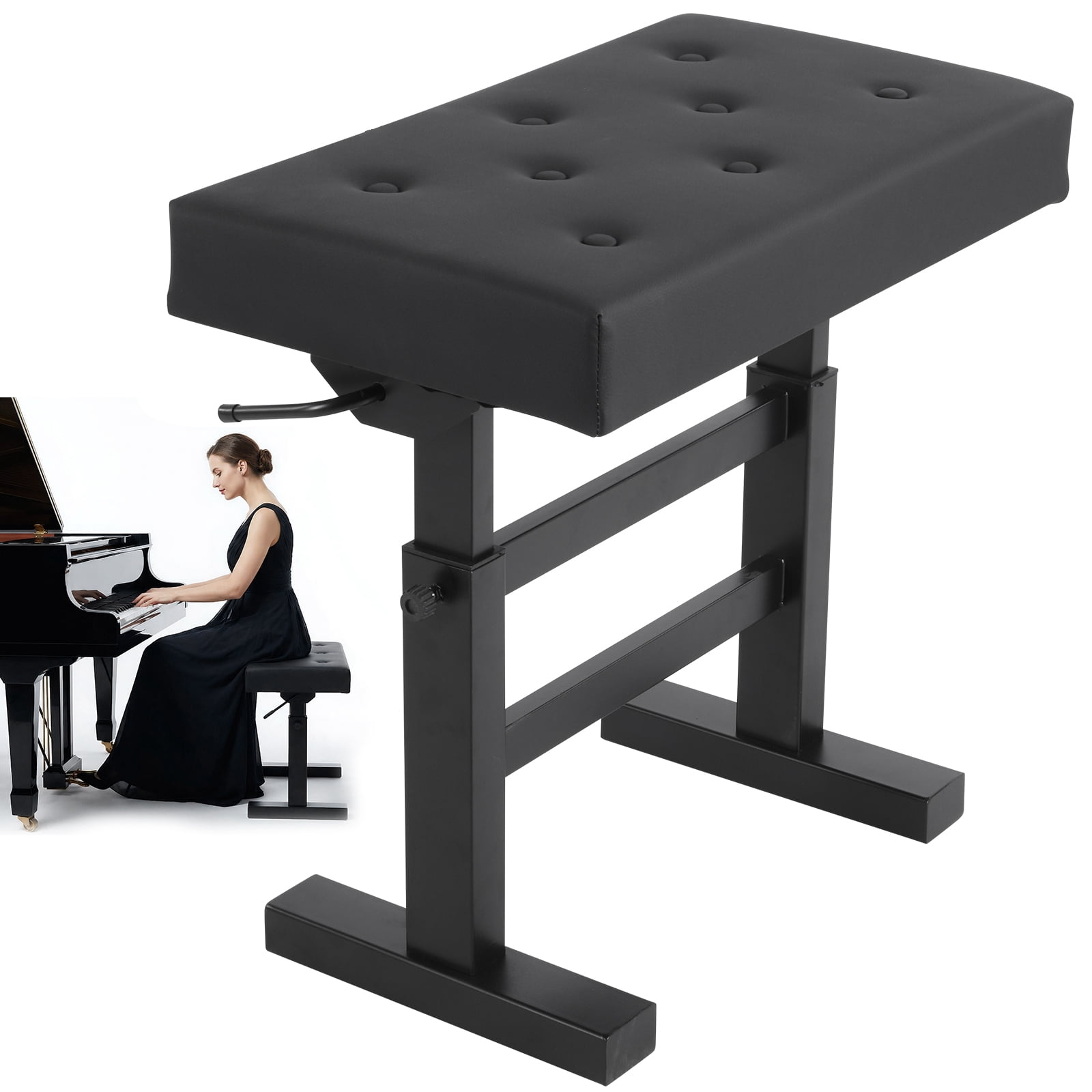 golytefs Hydraulic Lifting Piano Bench Pu Leather Height Adjustable Piano Stool Non-slip High-density Sponge Thickened Chair Load Up To 396LBS for Home/music Room/classroom (Black)