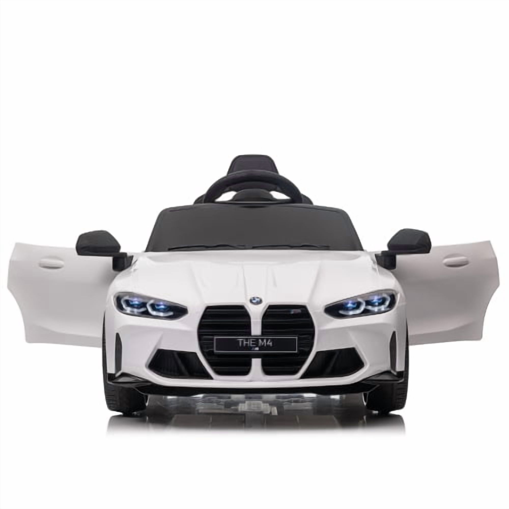 BMW M4 Kids Ride on Car Toy with Remote Control, 12V Powered Ride on Toys Cars W/Bluetooth/USB/MP3, Battery Display, LED, Handle with Wheels & Pull, Electric Car for Boy Girl, White