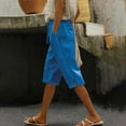 thumbnail image 5 of Olyvenn Women's Cotton Linen Shorts 2025 Casual Loose Knee Length Beach Pants Summer Drawstring Bermuda Shorts with Pockets Blue XXXL, 5 of 6