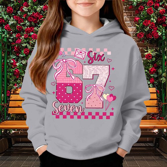 Kids Hoodies Sweatshirts 6 7 Six Seven Letter Hoodies Sweatshirts Comfortable Kids Unisex Valentine'S Day Graphic Print Pullover Hoodie For Girls And Boys Cozy Wear Grey 110(4-5 Years)